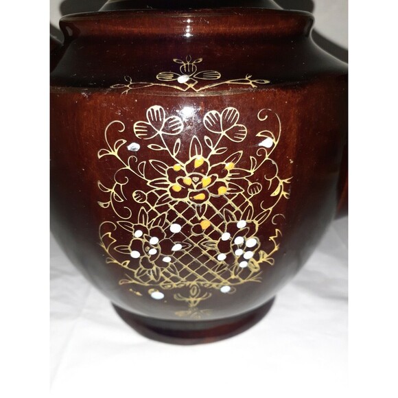 Vtg. Brown Moriage 1940s Handpainted Floral Teapot and Lid Gold Trim Japanese - Picture 2 of 12